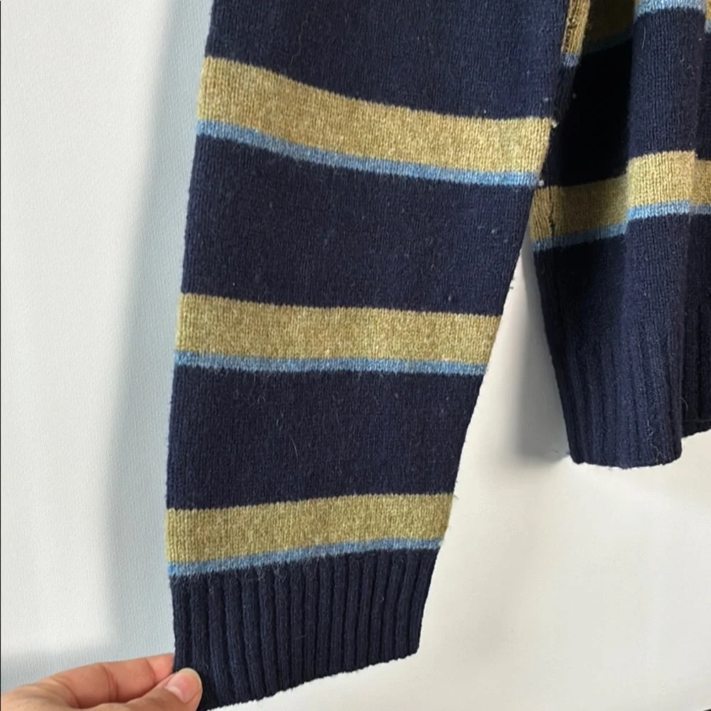 J. Crew Men's Wool Pullover Sweater in Navy Blue and Green Stripes